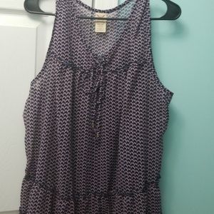 Navy and purple sheer ruffled tank w cami